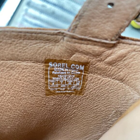 Sorel Nadia Camel Suede Block Heel Open Toe Slingback Sandals Heels Womens 9 - Picture 6 of 9